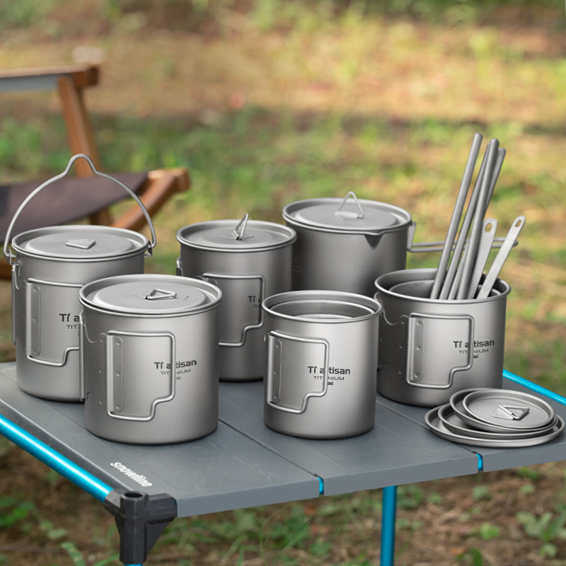 Camping Cooking Pan Set - Tiartisan Açık Titanyum Hafif Taşınabilir Çay