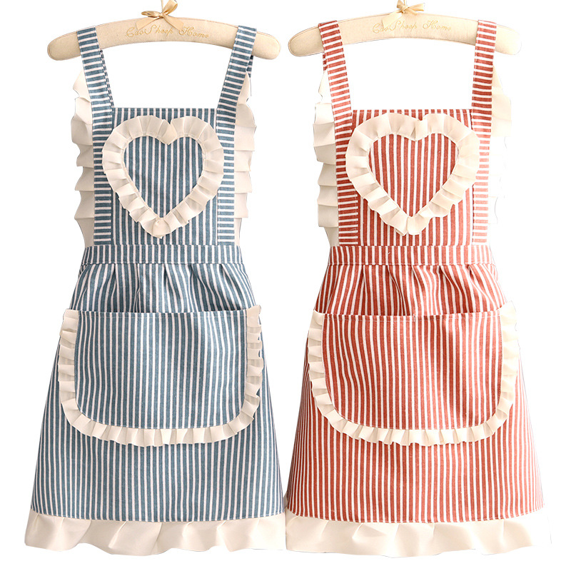 Camping Cooking Apron - Kadınlar için Pamuklu Keten Çizgili Mutfak