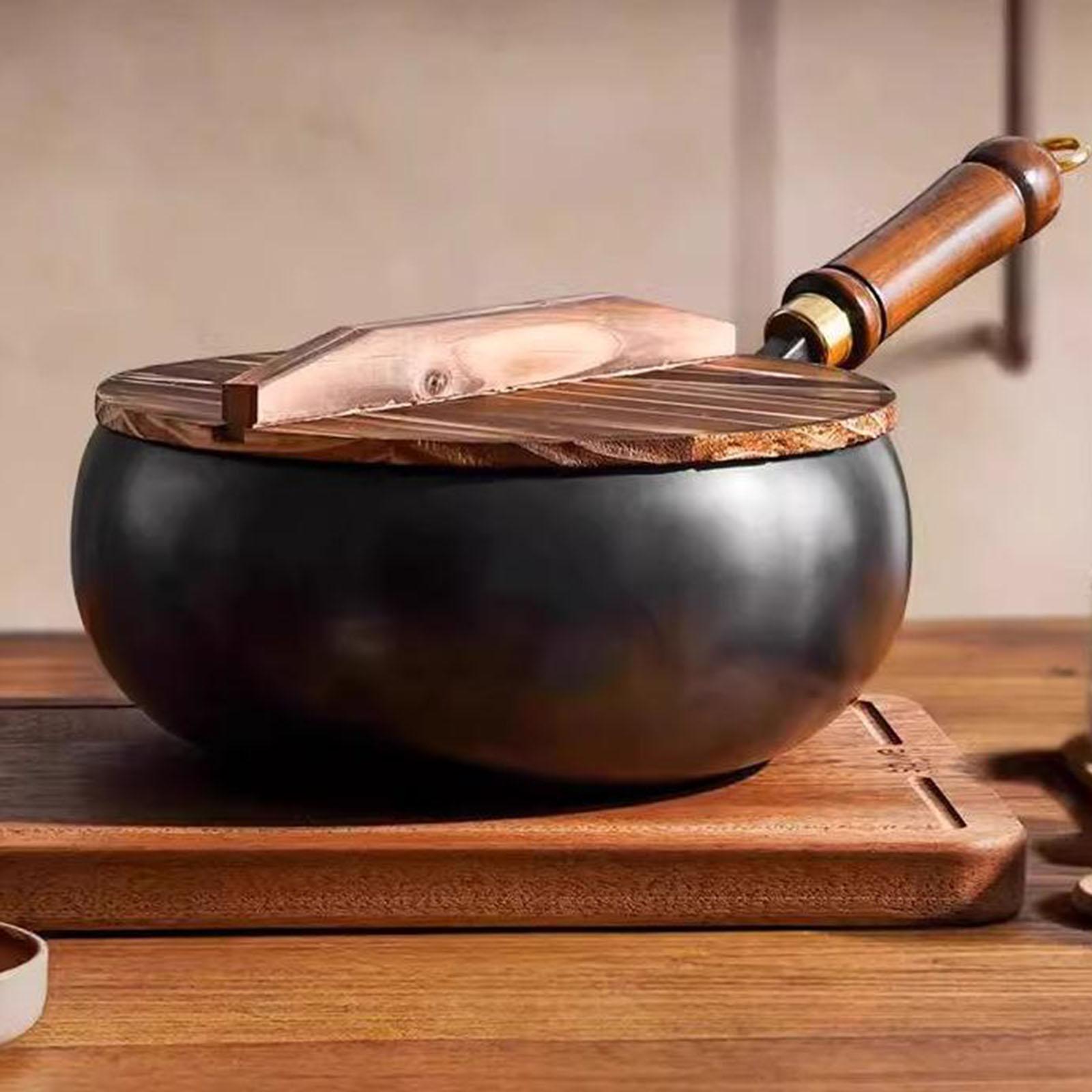 Camping Cooking Cast Iron - Kaplamasız Wok Çin Wok Ahşap Kapak