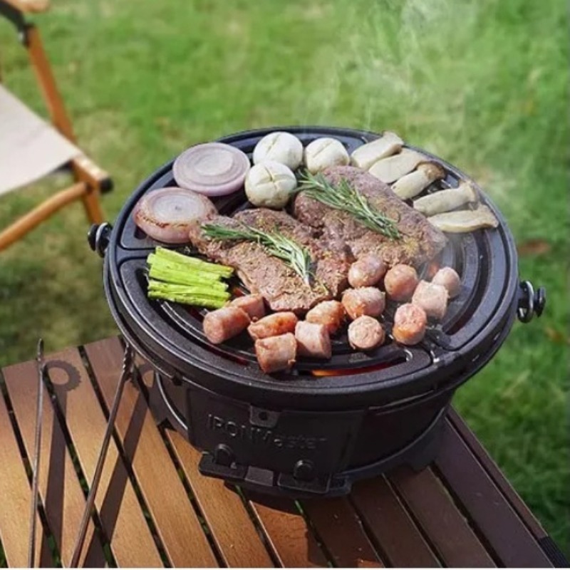 Camping Cooking Cast Iron - Yuvarlak Kömürlü Izgara, Gıda Güvenli Dökme
